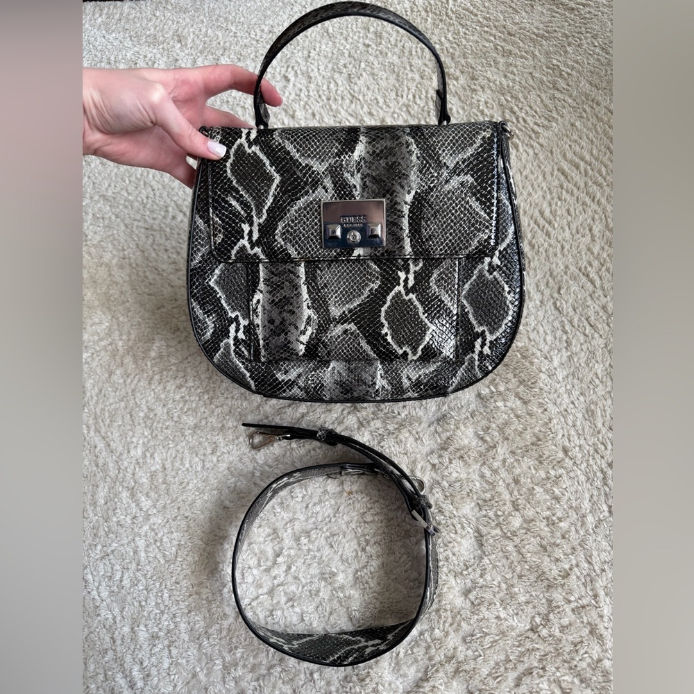 GUESS Black and Gray Snake Print Crossbody Bag